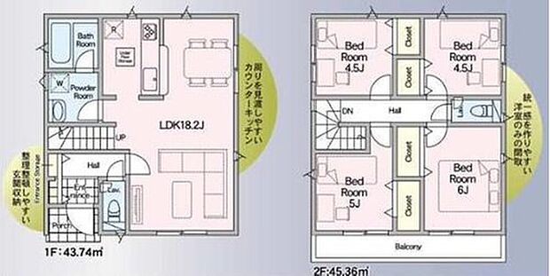 【4LDK】広々18.2帖のLDK！対面キッチンからはLDK全体を見渡せます♪玄関収納他、全居室に収納を完備！お部屋をスッキリご使用頂けます♪バルコニーは2部屋より出られて便利♪