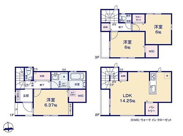 【3LDK】全居室6帖以上!キッチンには買い置きにも便利なパントリーが設けられています♪衣類の収納に大活躍のウォークインクローゼットは2居室に採用☆