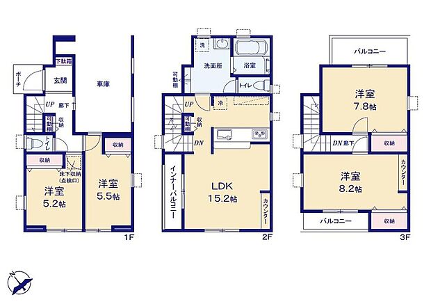 【4LDK】道路からのプライバシーを確保しやすい「2階リビング」を採用。
効率的でストレスのない家事動線。水回りが集中しており、移動がスムーズです♪
インナーバルコニーは突然の雨でも慌てずに済みますね♪