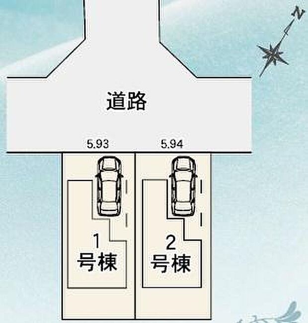 【全体区画図】前面道路幅が6mあるので、陽当たり良好です！お車の駐車も安心ですね♪