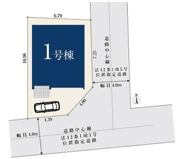 【全体区画図】陽当たり・風通し共に良好な角地の物件♪カースペース1台♪お車の駐車も安心です！