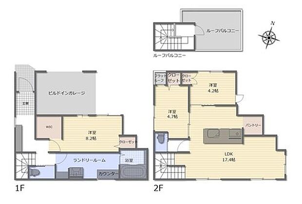【3LDK】ゆったり17.4帖にLDKには家族の自然なコミュニケーションが生まれるリビングイン階段を採用☆キッチン横には可動棚つきパントリー完備◎お日様の光がしっかり当たる屋上バルコニーつき♪