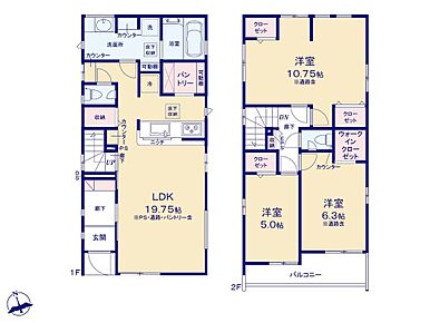 広々19.75帖のLDK！対面キッチンからはLDK全体を見渡せます♪床暖房を採用した明るいLDは、家族が自然に集まる寛ぎの場になりそう♪全居室に収納を完備しているのお部屋をスッキリとご使用頂けます♪ 