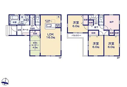 ゆったり16帖LDKの横には落ち着く和の空間「畳の部屋」をご用意♪キッチンには折下天井を採用し、空間におしゃれなメリハリを☆収納スペースがたっぷり用意されていて、お部屋がすっきり片付きます◎ 