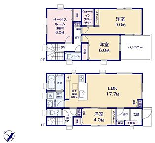 広々17.7帖のLDK！対面キッチンからはLDK全体を見渡せます♪続き間の扉を開放すれば20帖超えの大空間に♪WICなど充実の収納設計♪ワイドバルコニーなので洗濯物もたっぷりと干せますね♪ 