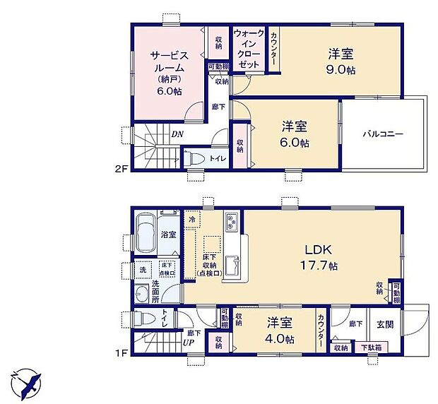 【3LDK+S】広々17.7帖のLDK!対面キッチンからはLDK全体を見渡せます♪続き間の扉を開放すれば20帖超えの大空間に♪WICなど充実の収納設計♪ワイドバルコニーなので洗濯物もたっぷりと干せますね♪