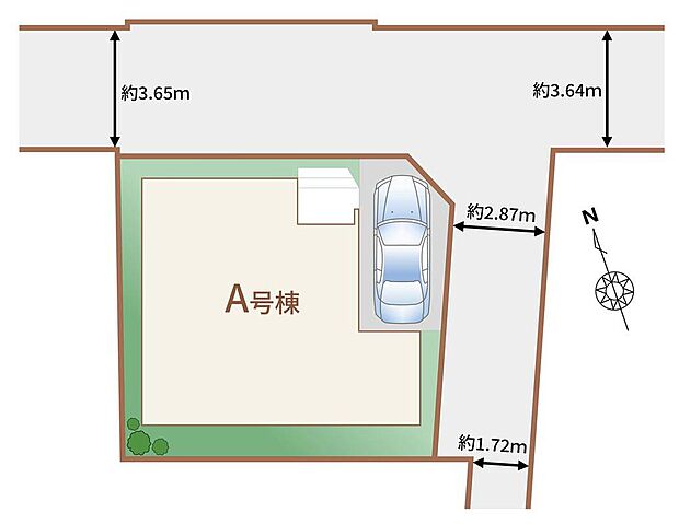 【全体区画図】カースペース1台♪
陽当たり・風通し共に良好な角地の物件♪
お車の出し入れもスムーズにできそうですね♪