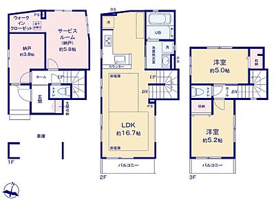 道路からのプライバシーを確保しやすい「2階リビング」を採用♪広々16.7帖のLDK！対面キッチンからはLDK全体を見渡せます♪南向きに2面バルコニーがあるので、大量のお洗濯物も楽々です♪ 