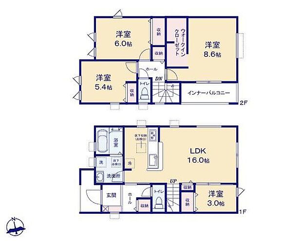 (１号棟)、価格2980万円、4LDK、土地面積132.56m2、建物面積101.86m2