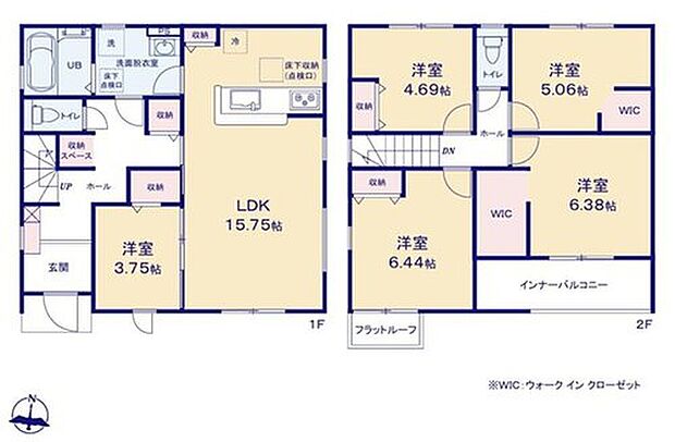 【5LDK】対面式キッチン仕様の広々とした１５．７５帖のリビング♪
廊下やリビングに収納スペースが充実♪
大きな荷物も収納可能なウォークインクローゼット付き♪
雨の日でも安心な南向きのインナーバルコニー♪