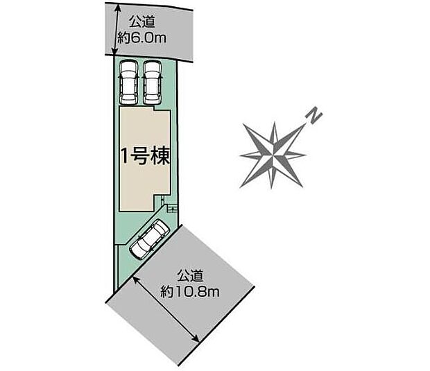 【全体区画図】知多市八幡東大清水　限定１棟
お車３台駐車可能、お庭付き♪
１号棟　３，１３０万円