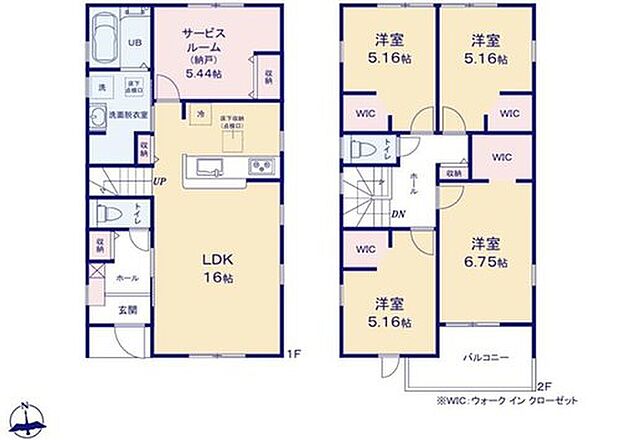 【4LDK+S】対面式キッチン仕様の広々１６帖の明るいリビング♪
居室としても使えて便利な５．４４帖のストレージルーム♪
２階全居室ウォークインクローゼット付き♪
日当たり良好な南向きのバルコニー♪