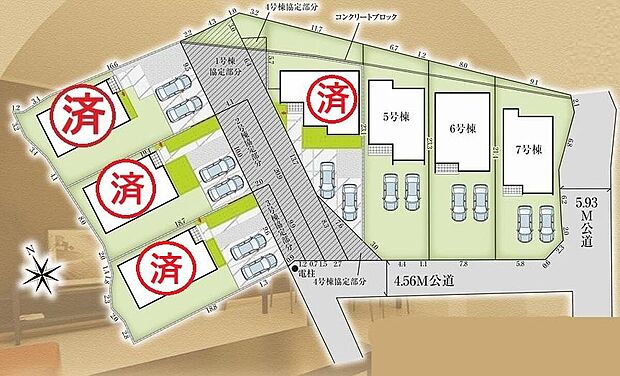 【全体区画図】瀬戸市品野町4期 全7棟
1号棟 ご成約済み
2号棟 ご成約済み
3号棟 ご成約済み
4号棟 ご成約済み
5号棟 2,280万円
6号棟 2,380万円
7号棟 2,380万円