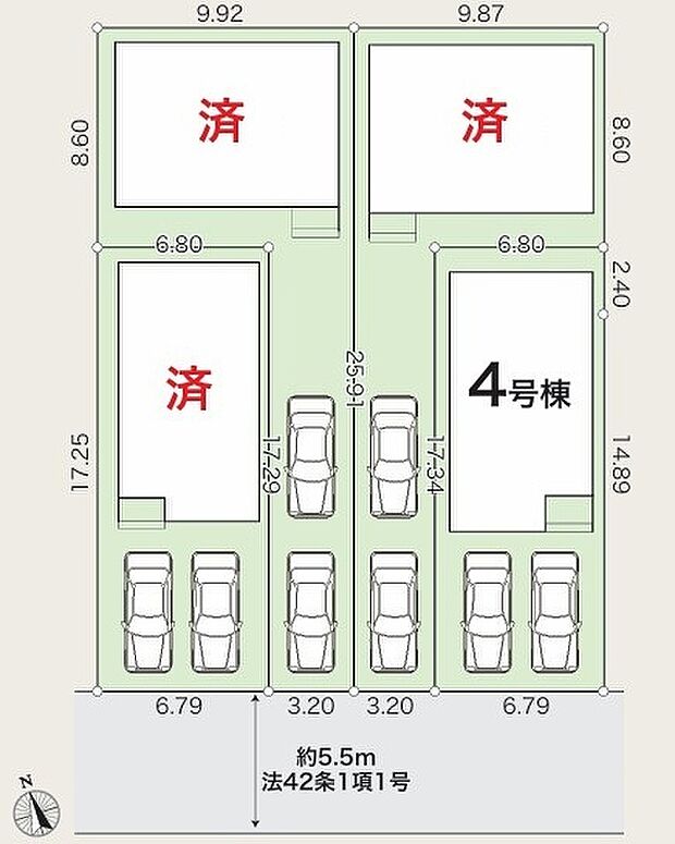 【全体区画図】瀬戸市高根町2期4棟
1号棟 ご成約済み
2号棟 ご成約済み
3号棟 ご成約済み
4号棟 2,970万円
