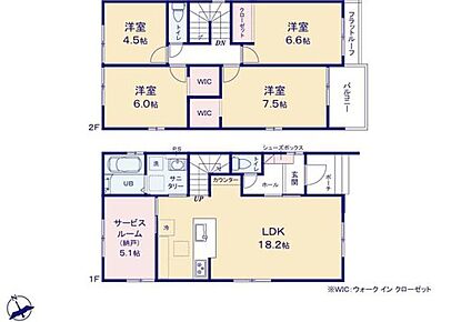 対面式キッチン仕様の広々１８．２帖の明るいリビング♪
５．１帖の納戸を居室として使えば５LDKに進化♪
大きな荷物も収納可能なウォークインクローゼット付き♪
日当たり良好な南東向きのバルコニー♪ 