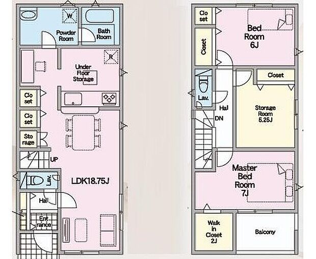 【2LDK+S】対面式キッチン仕様の広々１８．７５帖の明るいリビング♪
ウォークインクローゼットや納戸付きで収納豊富♪
リビング・各居室に収納スペースが充実♪
日当たり良好な南向きのバルコニー♪