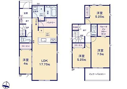 対面式キッチン仕様の明るい約１７．７５帖のリビング♪
キッチンがスッキリ片付く、大容量のパントリー付き♪
大きな荷物も収納可能なウォークインクローゼット付き♪
日当たり良好な南向きの広々バルコニー♪ 