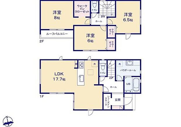 【3LDK】対面式キッチン仕様の広々１７．７帖の明るいリビング♪
玄関がスッキリ片付くシューズインクローク付き♪
大きな荷物も収納可能なウォークインクローゼット♪
日当たり良好な南向きのルーフバルコニー♪