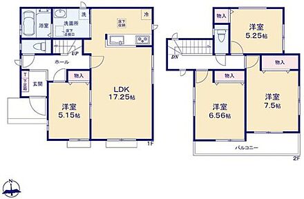 対面式キッチン仕様の広々約１７．２５帖の明るいリビング♪
４部屋あり、お子様一人一人にお部屋を与えられます☆
各居室に収納スペースが充実♪
２部屋からアクセス可能な南向きのワイドバルコニー♪ 
