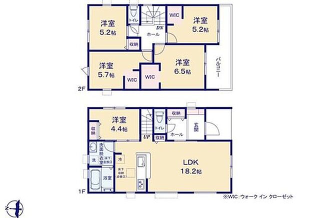 【5LDK】対面式キッチン仕様の広々１８．２帖の明るいリビング♪
リビングや廊下、各居室に収納スペースがあり便利♪
大きな荷物も収納可能なウォークインクロゼット付き♪
日当たり良好な南向きのワイドバルコニー♪