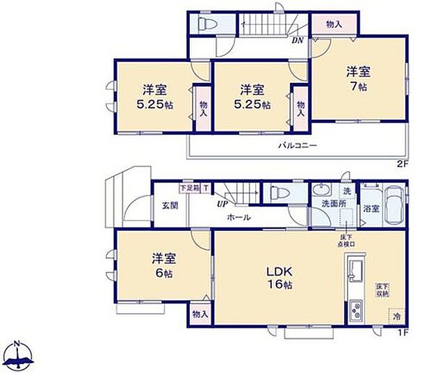 【4LDK】対面式キッチン仕様の広々とした約16帖のリビング♪
2階3居室あり、お子様一人一人にお部屋を与えられます☆
各居室に収納スペースが充実♪
2部屋からアクセス可能な南向きワイドバルコニー♪