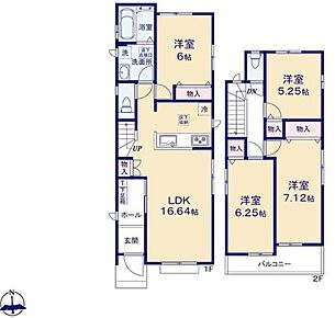 対面式キッチン仕様の広々とした約１６.６２帖のリビング♪
２階３居室あり、お子様一人一人にお部屋を与えられます☆
各居室に収納スペースが充実♪
２部屋からアクセス可能な南向きワイドバルコニー♪ 