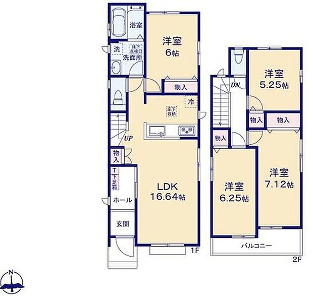 【4LDK】対面式キッチン仕様の広々とした約16.62帖のリビング♪
2階3居室あり、お子様一人一人にお部屋を与えられます☆
各居室に収納スペースが充実♪
2部屋からアクセス可能な南向きワイドバルコニー♪