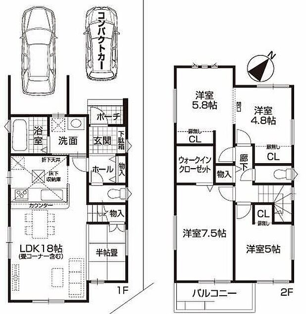 【4LDK】対面式キッチン仕様の広々１８帖の明るいリビング♪
リビングに隣接した、ホッと一息着ける畳コーナー♪
大きな荷物も収納可能なウォークインクローゼット付き♪
日当たり良好な南東向きのバルコニー♪