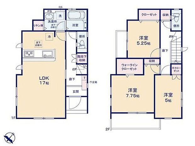 【3LDK】対面式キッチン仕様の明るい17帖のリビング♪
洗面室には便利なリネン庫付き♪
大きな荷物も収納可能な広々ウォークインクローゼット♪
日当たり良好な南東向きのバルコニー♪