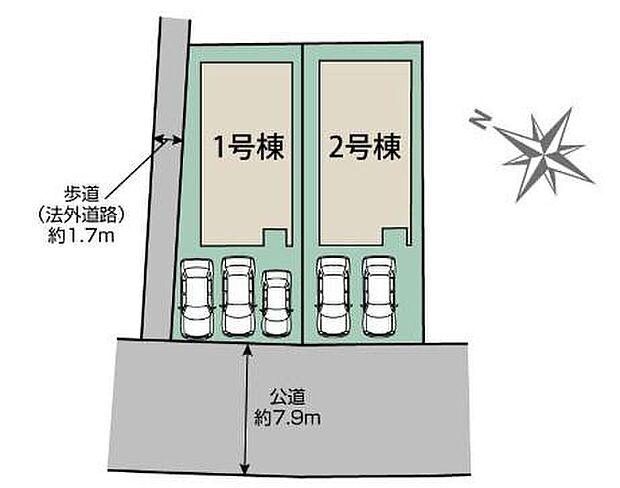 【全体区画図】瀬戸市原山台８丁目　全２棟
最大３台駐車可能(１号棟)♪
１号棟　３，２９０万円
２号棟　３，１９８万円