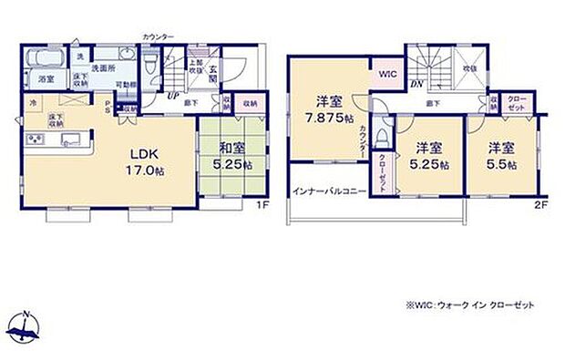 【4LDK】折上天井仕様の広々１７帖の明るいリビング♪
客間やお子様の遊び場としても使えて便利な５．２５帖の和室♪
大きな荷物も収納可能なウォークインクローゼット付き♪
日当たり良好な南向きの２Wayバルコニー♪