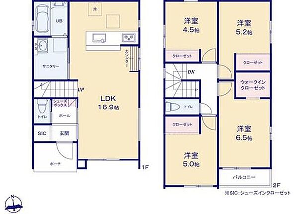 【4LDK】対面式キッチン仕様の広々16.9帖の明るいリビング♪
玄関がスッキリ片付くシューズインクローク付き♪
大きな荷物も収納可能なウォークインクローゼット付き♪
日当たり良好な南向きのバルコニー♪