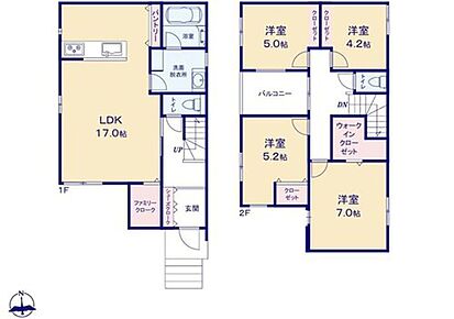 対面式キッチン仕様の広々１７帖の明るいリビング♪
キッチンがスッキリ片付くパントリー付き♪
ファミリークローク・ウォークインクローゼット付きで収納豊富♪
日当たり良好なバルコニー♪ 