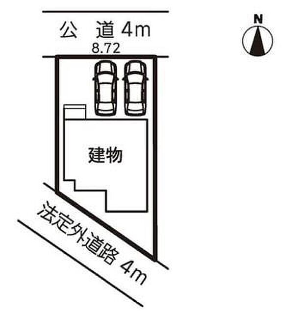 【全体区画図】北区西味鋺５丁目　限定１棟
並列２台駐車可能、お庭付き☆
１号棟　３，０８０万円