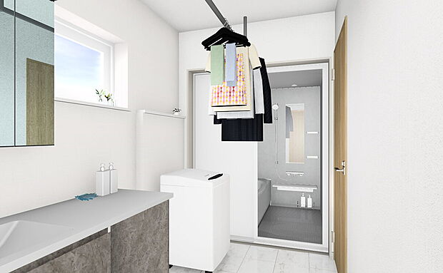 ユーティリティは室内干しができる場所としても活用可能　※内観パースはイメージです。実際とは異なる場合があります。家具、家電、装飾品は本体価格に含まれていません。