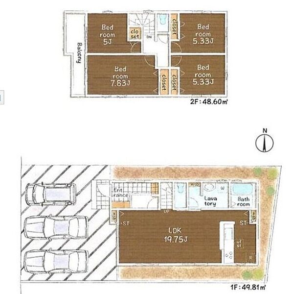 (2号棟)、価格2490万円、
4LDK、土地面積125.13m2、建物面積98.41m2