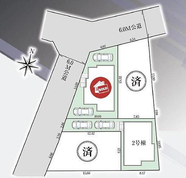 駐車スペース2台分！来客時にも便利です☆
前面の道路幅は6ｍとゆとりがございますので、お車の駐車もスムーズに行えそうですね◎