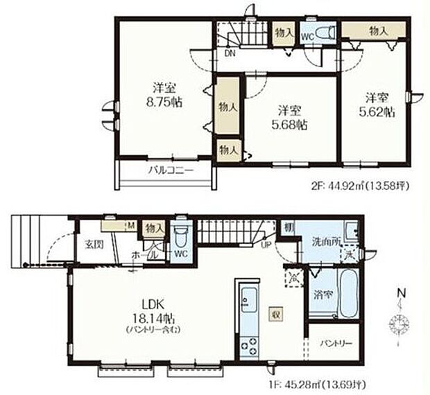 (N号棟)、価格5780万円、3LDK、土地面積115.29m2、建物面積90.2m2