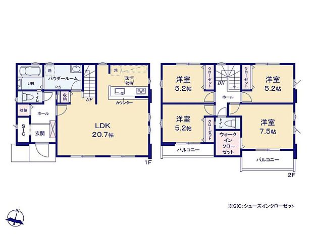 (1号棟)、価格5799万円、4LDK、土地面積234.2m2、建物面積108.47m2