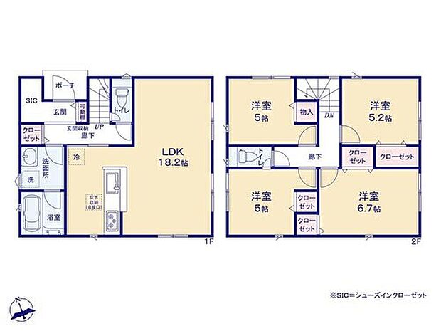 【4LDK】解放感タップリなLDKは広々【18.2帖】!
キッチンからリビングが見渡せるので、小さなお子様がいるご家庭にもピッタリ☆
全室収納完備も嬉しいですね♪