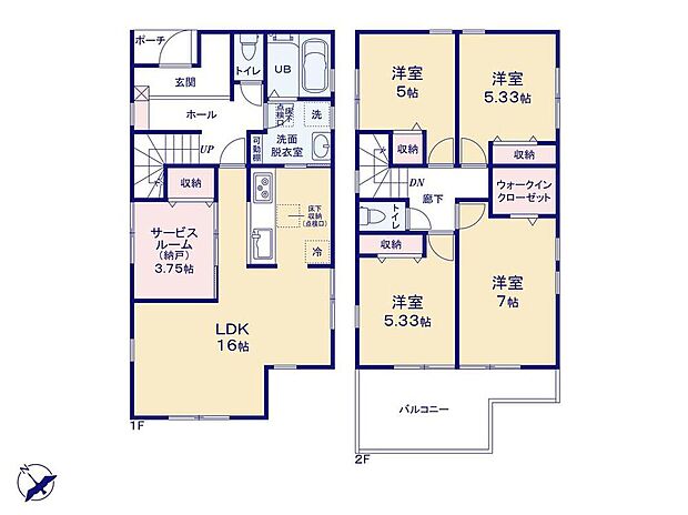 【4LDK+S】広めに作られた玄関はお子様と並んで靴を履いても余裕のある広さです♪
納戸スペースは小さいお子様のお世話＆遊ぶスペースにもピッタリ！
キッチンで家事をしながら様子を見ることも出来ますね◎