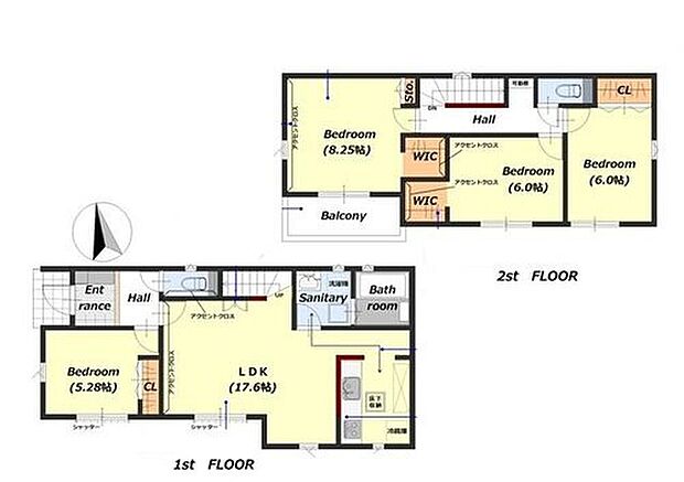 【4LDK】全居室南向きの明るいお住まい♪2階居室には
WICを2部屋に備え、衣替えなど衣類の管理も
ラクラク◎家族が自然と顔を合わせるリビングイン
階段を採用しています。