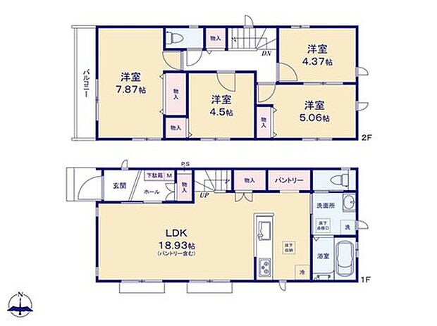 【4LDK】リビングイン階段のあるお住まいは、家族と顔を合わせる機会も増え、会話も弾む、家族に優しい間取りです♪
キッチンには大容量のパントリー完備☆食料品や水もたっぷり買い置きできます♪
