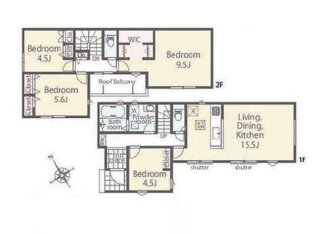 【4LDK】主寝室広々9.5帖！大型ベッドを置いても
余裕があります◎バルコニーへは居室を
通らず出られるので洗濯物を干すのもスムーズ♪
全室洋室でインテリアに統一感が出ます。