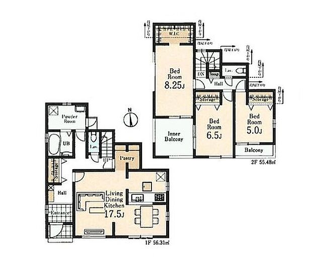 【3LDK】◇全居室南向きの明るい間取り♪
◇キッチン奥には大容量パントリー付き!
◇主寝室にはウォークインクローゼット完備!
◇急な雨でも安心♪インナーバルコニー仕様♪