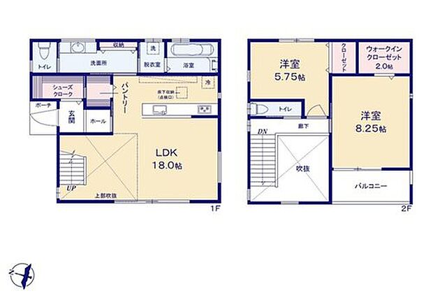 【2LDK】◇広々18帖のLDK!対面キッチンからはLDK全体を見渡せます♪
◇リビングには開放感あふれる吹き抜けが。
◇キッチンパントリー付プラン。買いだめもできますね♪
◇SICやWIC完備!お部屋がスッキリ片付きます♪