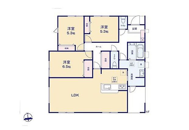 【3LDK】◇ワンフロアで生活出来る快適な平屋プラン♪
◇広々として開放的なLDKは20帖！対面キッチン採用♪
◇全居室収納完備でお部屋スッキリ！
◇ルーフバルコニー付きでお洗濯も快適♪