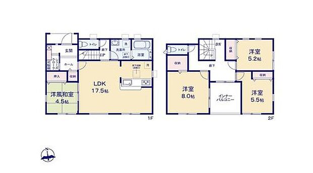 【4LDK】◇来客用やお子様の遊び部屋としても利用できる和室付き♪
◇廊下収納やWIC、SIC完備でお部屋スッキリ！
◇急な雨でも安心！インナーバルコニー仕様♪
