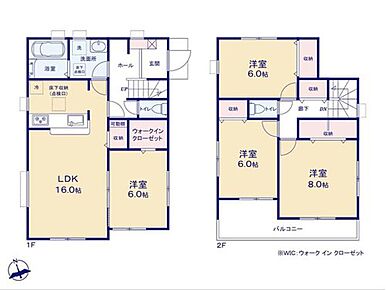 ◇全居室6帖以上＆全居室収納完備のゆったり4LDKプラン☆
◇LDK16帖+6帖洋室☆来客時など多目的に利用可能◎WIC付き♪
◇2部屋より出入り可能な続きバルコニーは奥行きもあって広々♪ 