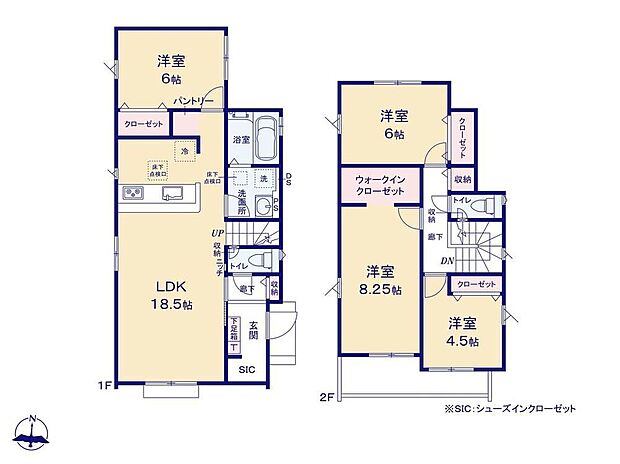 【4LDK】敷地【49坪】と広々☆夏にはお庭でプールも出来そうですね！解放感あるLDKは対面式キッチンを採用！「パントリー」も設置されて使い勝手◎！その他「WIC」や「SIC」も付いて収納豊富なお住まいです♪